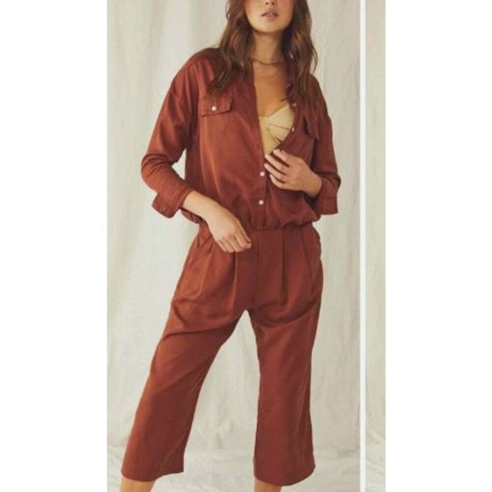 Free People 0 Yasmine Open Back Shirt Burnt Orange Button Up Long Sleeves